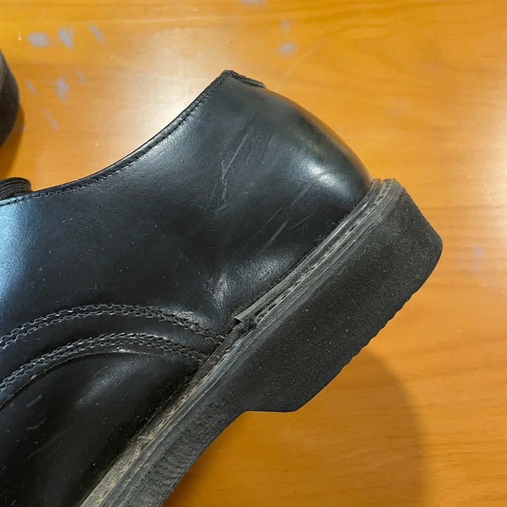 VTG Mens 7.5 Wide Black Leather Oxford Steel Toe Work Safety Shoes Oil Resistant